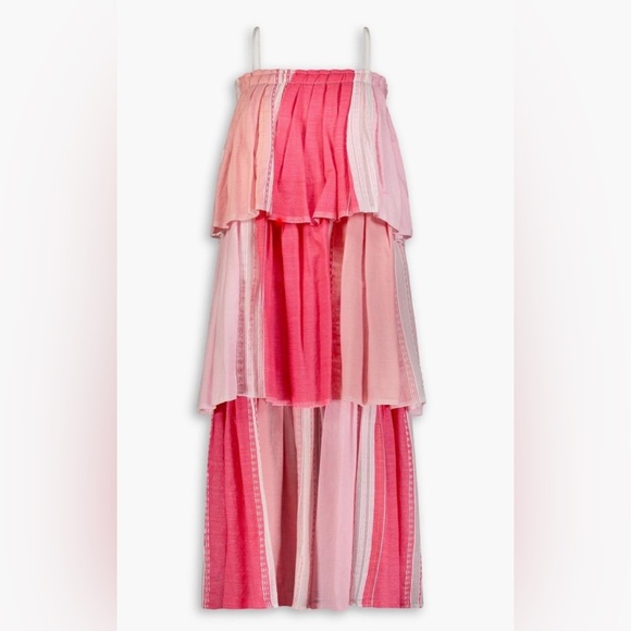 Lemlem Eshal Tiered Embroidered Cotton Gauze Maxi Dress Pink NWT XS or S Resort - Picture 2 of 15